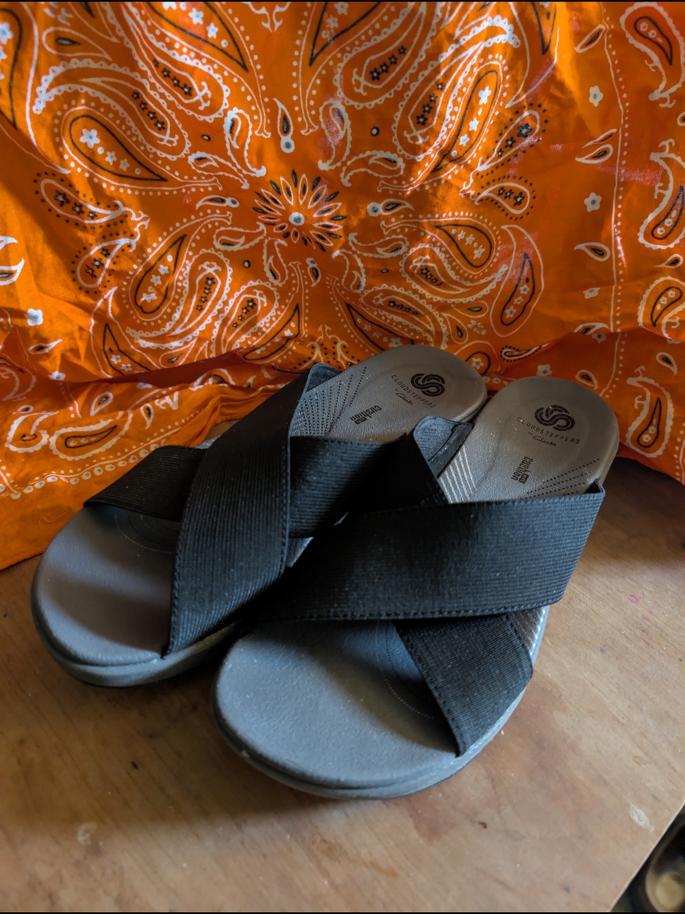 Clarks Black Crisscross Slide Sandals